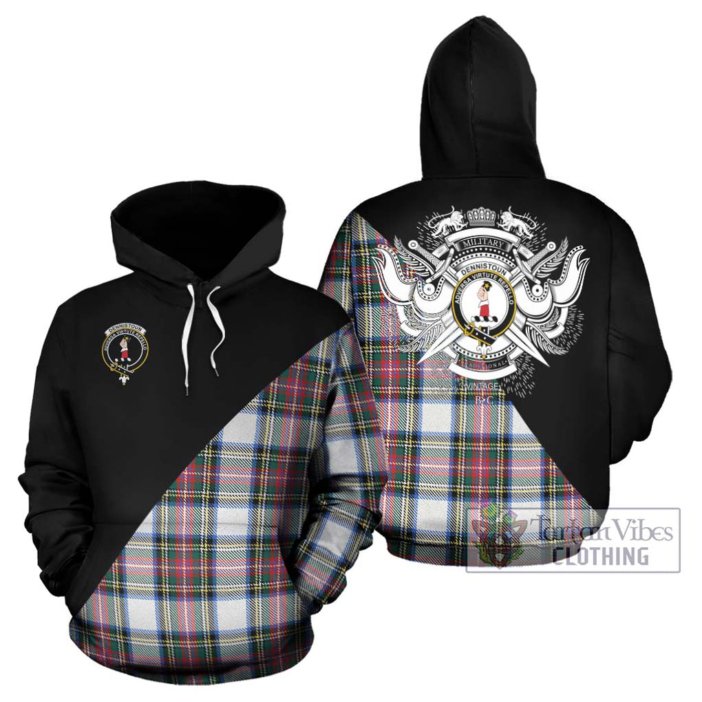 Dennistoun Tartan Hoodie with Family Crest and Military Logo Style Zip Hoodie - Tartanvibesclothing Shop