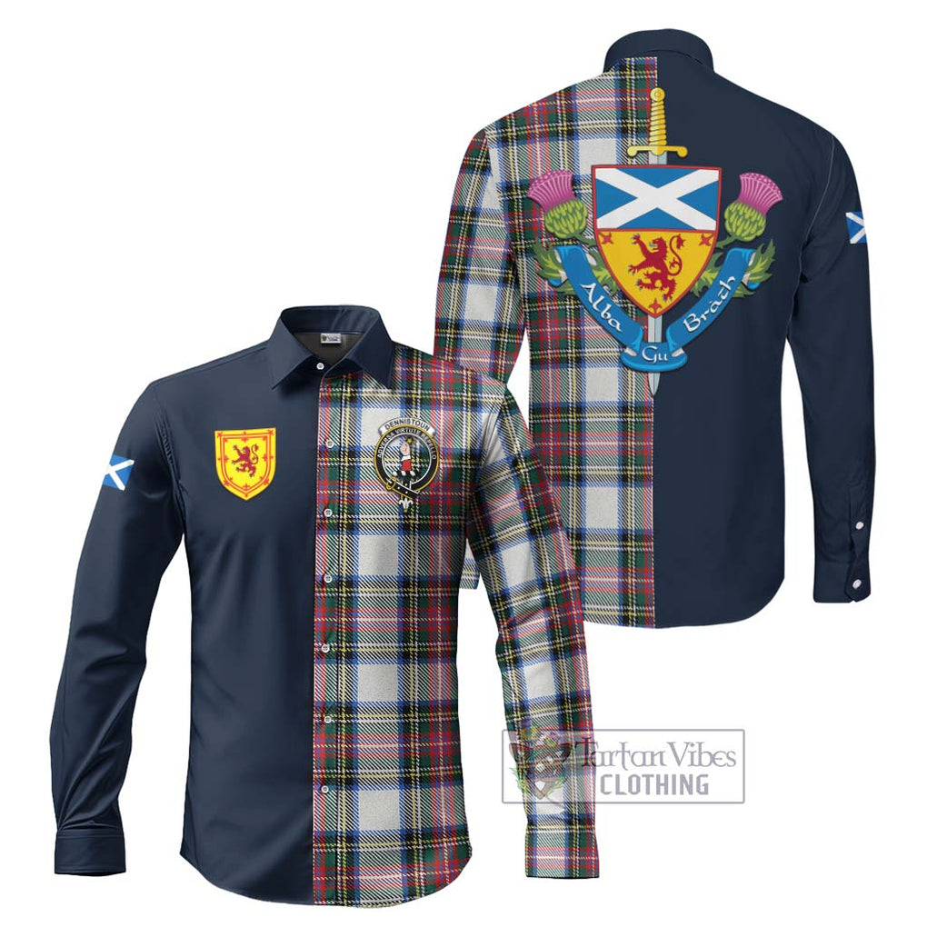 Tartan Vibes Clothing Dennistoun Tartan Long Sleeve Button Shirt with Scottish Lion Royal Arm Half Style