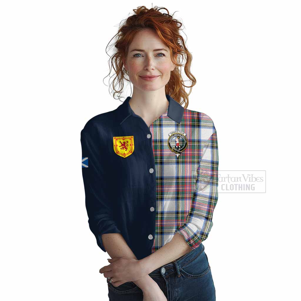 Tartan Vibes Clothing Dennistoun Tartan Women's Casual Shirt Alba with Scottish Lion Royal Arm Half Style