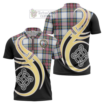 Dennistoun Tartan Zipper Polo Shirt with Family Crest and Celtic Symbol Style