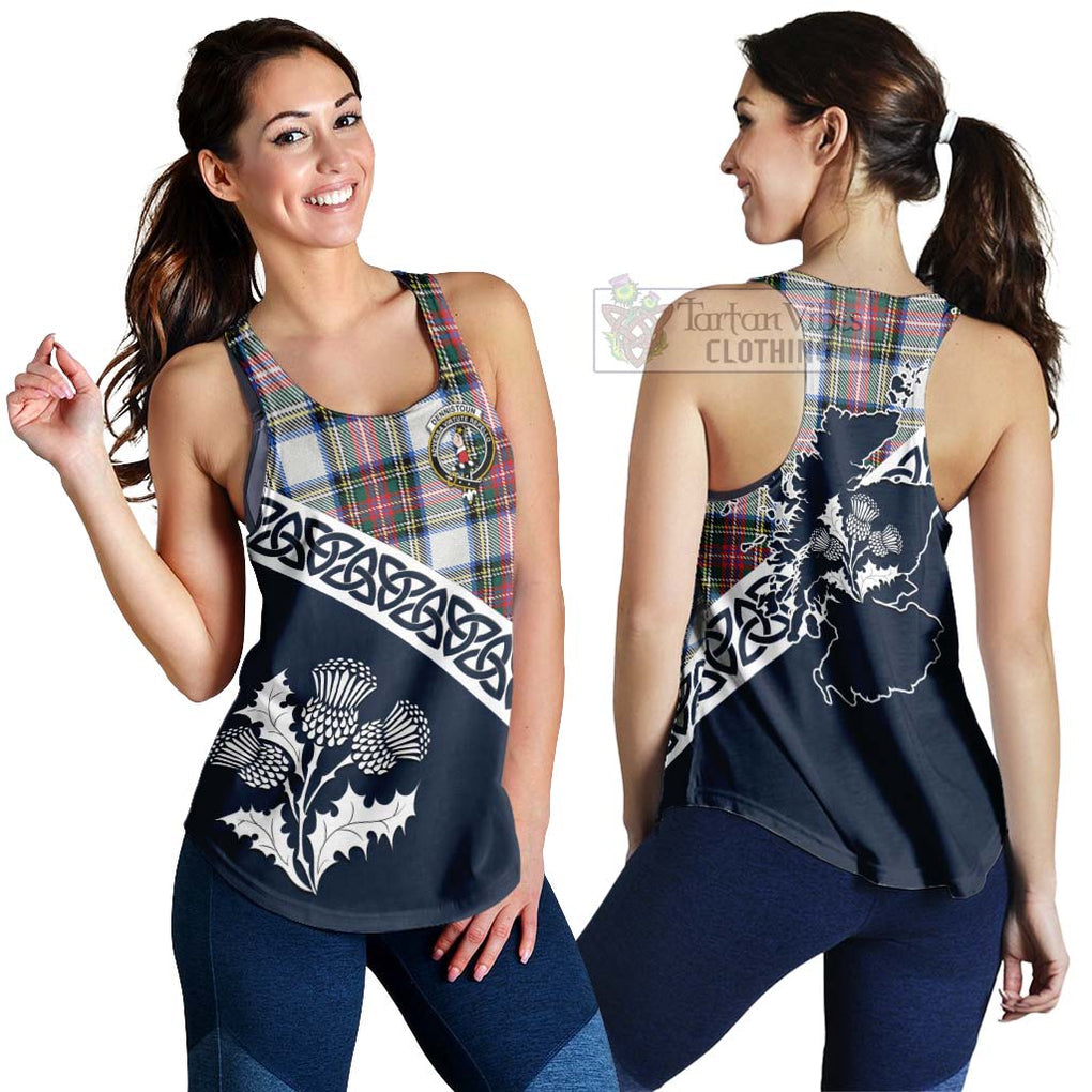 Tartan Vibes Clothing Dennistoun Tartan Women's Racerback Tanks Featuring Thistle and Scotland Map