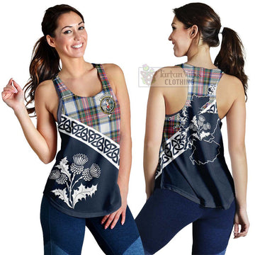 Dennistoun Tartan Women's Racerback Tanks Featuring Thistle and Scotland Map