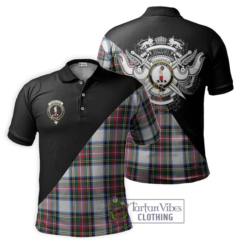 Dennistoun Tartan Polo Shirt with Family Crest and Military Logo Style Kid - Tartanvibesclothing Shop