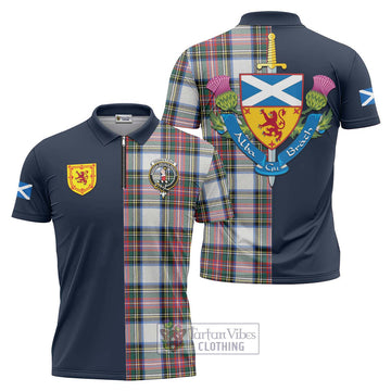 Dennistoun Tartan Zipper Polo Shirt Alba with Scottish Lion Royal Arm Half Style