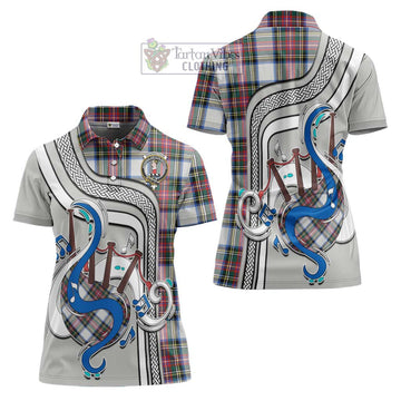 Dennistoun Tartan Women's Polo Shirt with Epic Bagpipe Style