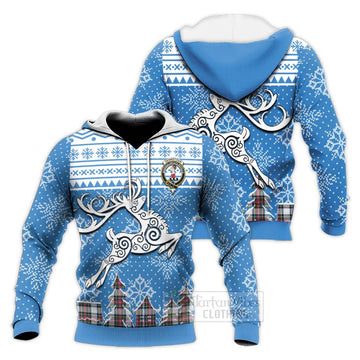 Dennistoun Clan Christmas Knitted Hoodie Celtic Reindeer Style Unisex Knitted Pullover Hoodie - Tartan Vibes Clothing