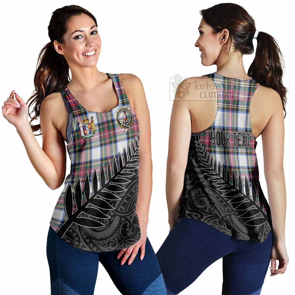 Tartan Vibes Clothing Dennistoun Crest Tartan Women's Racerback Tanks with New Zealand Silver Fern Half Style