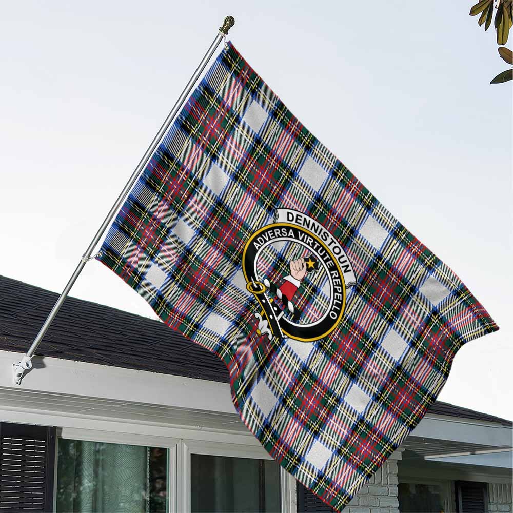 Tartan Vibes Clothing Dennistoun Tartan House Flag with Family Crest