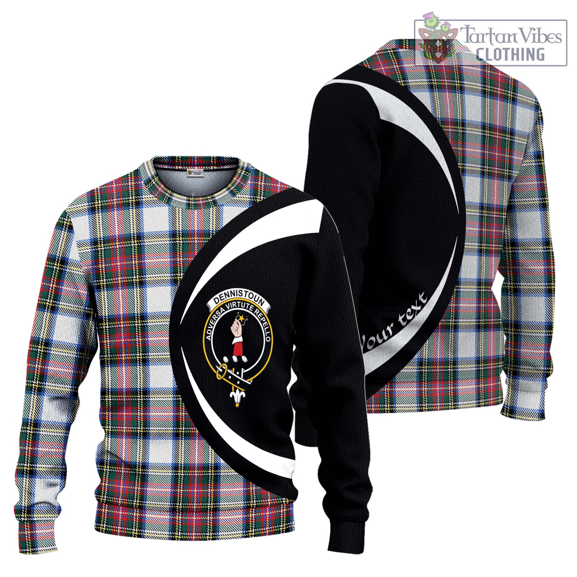 Dennistoun Tartan Ugly Sweater with Family Crest Circle Style Unisex - Tartan Vibes Clothing