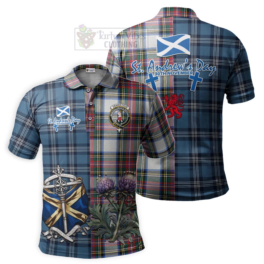 Tartan Vibes Clothing Dennistoun Tartan Polo Shirt Happy St. Andrew's Day Half Tartan Style