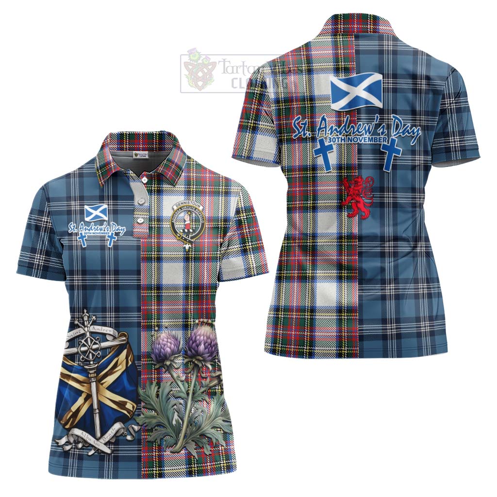 Tartan Vibes Clothing Dennistoun Tartan Women's Polo Shirt Happy St. Andrew's Day Half Tartan Style