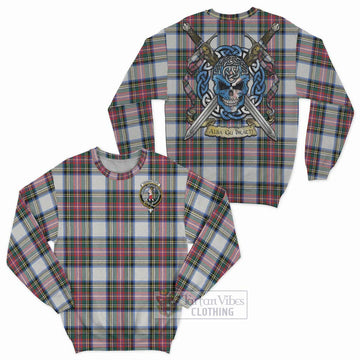 Dennistoun Tartan Sweatshirt with Family Crest Celtic Skull Style