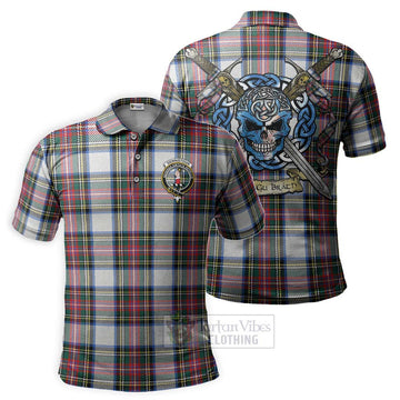 Dennistoun Tartan Polo Shirt with Family Crest Celtic Skull Style