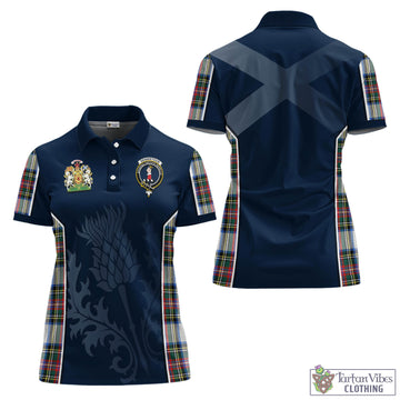 Dennistoun Tartan Women's Polo Shirt with Family Crest and Scottish Thistle Vibes Sport Style