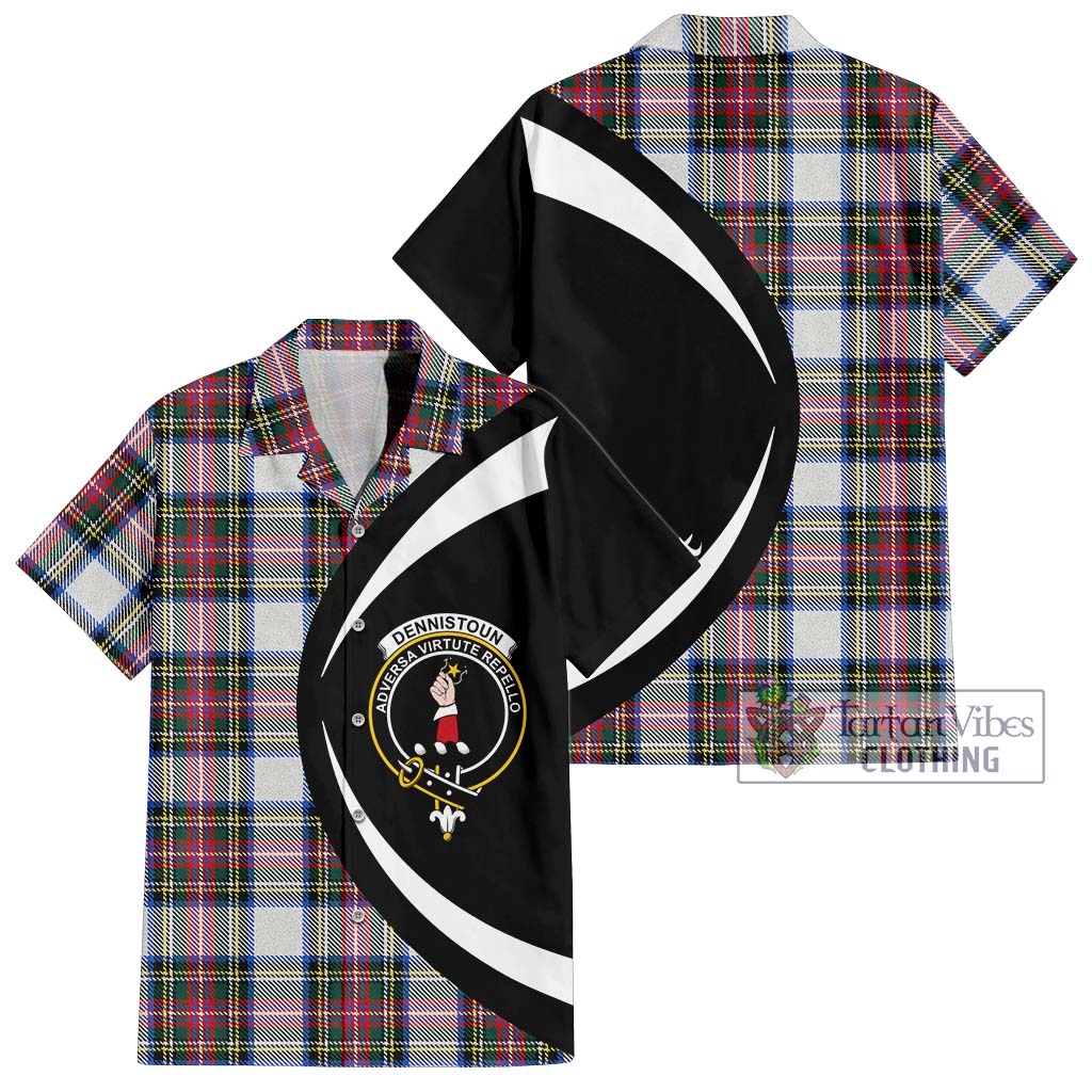 Dennistoun Tartan Short Sleeve Button Up with Family Crest Circle Style Kid - Tartan Vibes Clothing