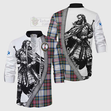 Dennistoun Tartan Clan Crest Ghillie Kilt Shirt with Highlander Warrior Celtic Style