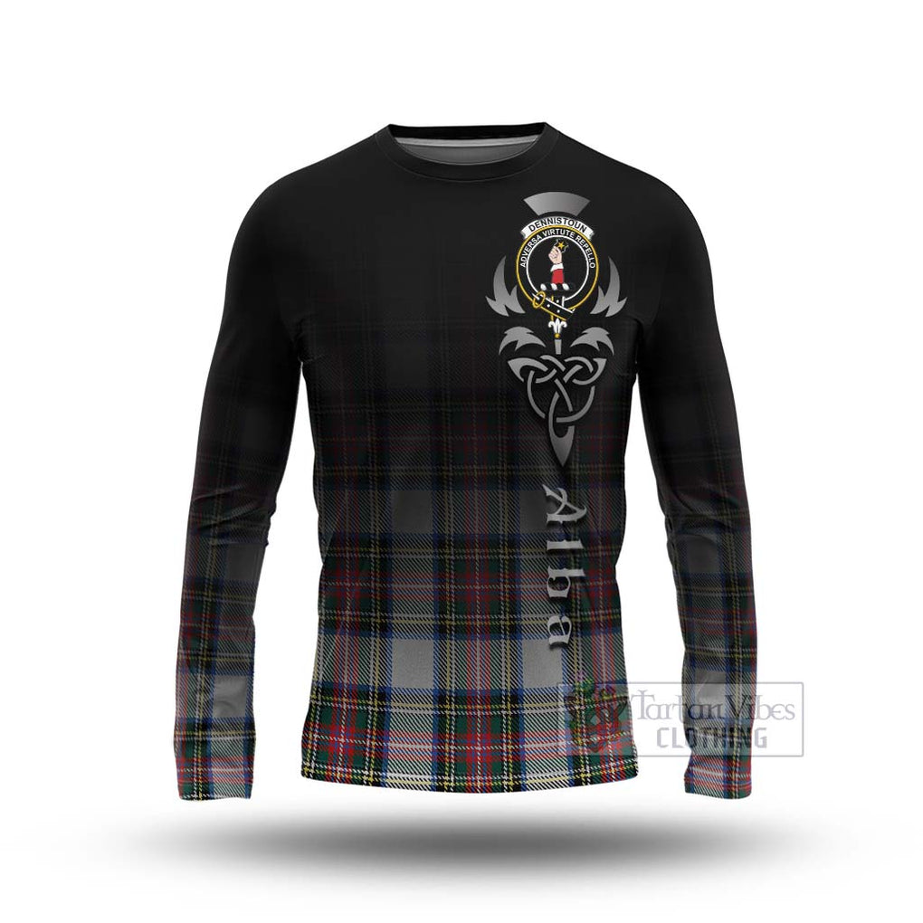 Tartan Vibes Clothing Dennistoun Tartan Long Sleeve T-Shirt Featuring Alba Gu Brath Family Crest Celtic Inspired