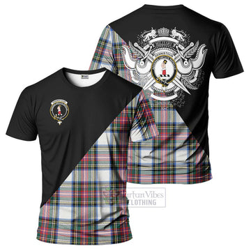 Dennistoun Tartan T-Shirt with Family Crest and Military Logo Style