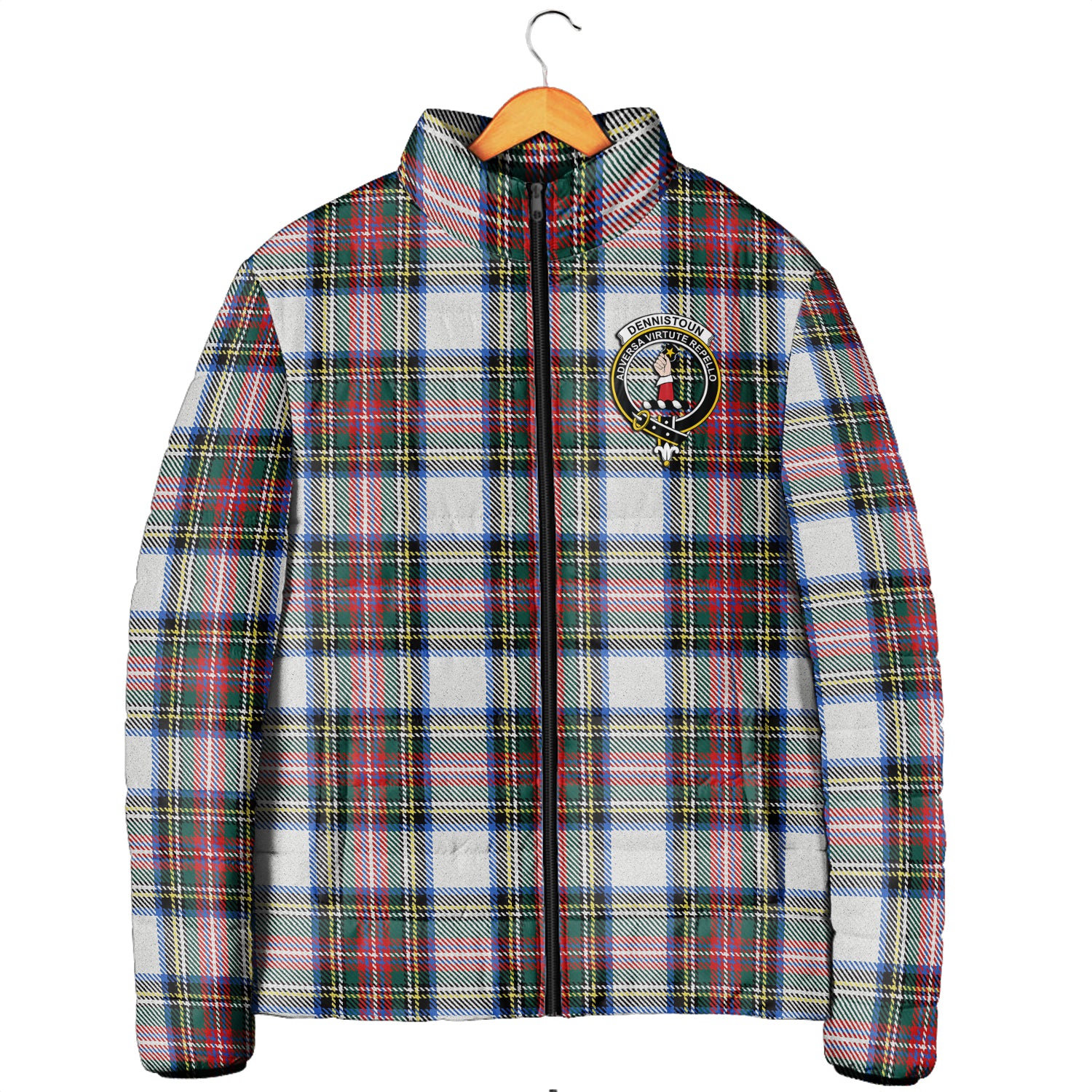 Dennistoun Tartan Padded Jacket with Family Crest - Tartanvibesclothing