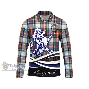 Dennistoun Tartan Long Sleeve Polo Shirt with Alba Gu Brath Regal Lion Emblem