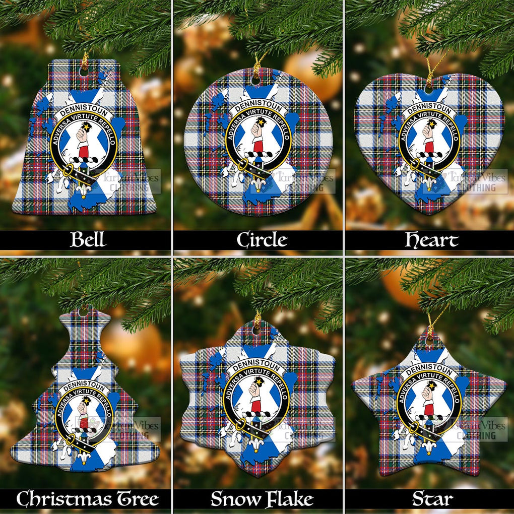 Tartan Vibes Clothing Dennistoun Tartan Christmas Ornament with Family Crest and Scotland Map