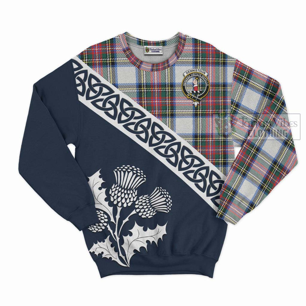 Tartan Vibes Clothing Dennistoun Tartan Sweatshirt Featuring Thistle and Scotland Map