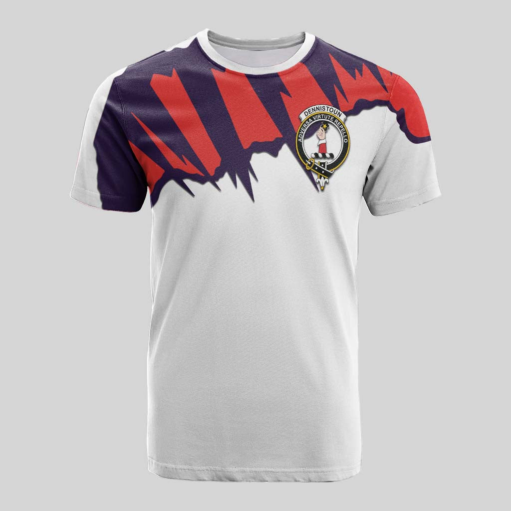 Dennistoun Clan Crest Cotton T-shirt with Retro Sport Style Kid's Shirt - 2D-tartanvibesclothing