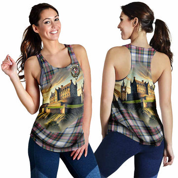 Dennistoun Tartan Family Crest Women's Racerback Tanks with Scottish Ancient Castle Style 4XL - Tartan Vibes Clothing