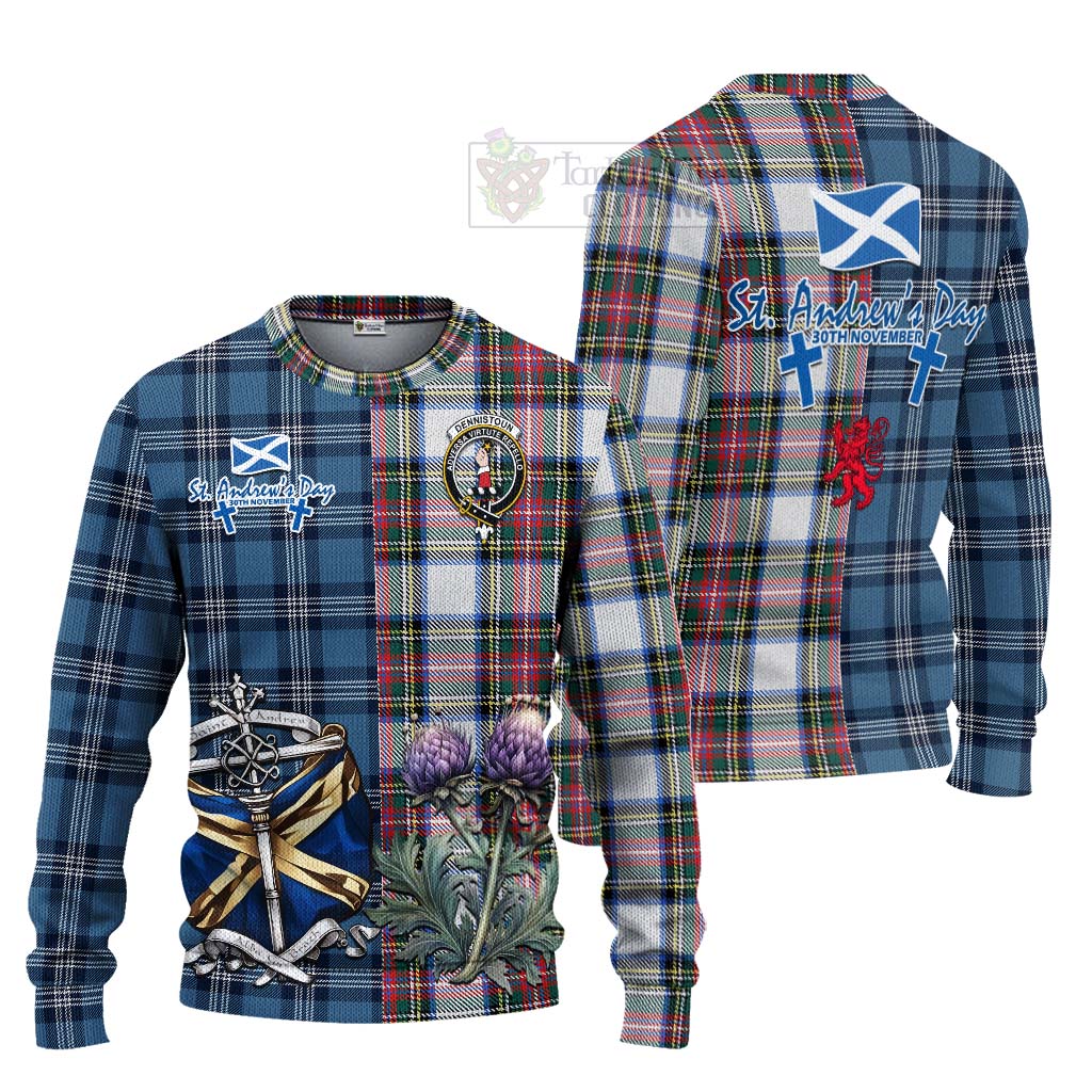 Tartan Vibes Clothing Dennistoun Tartan Knitted Sweater Happy St. Andrew's Day Half Tartan Style