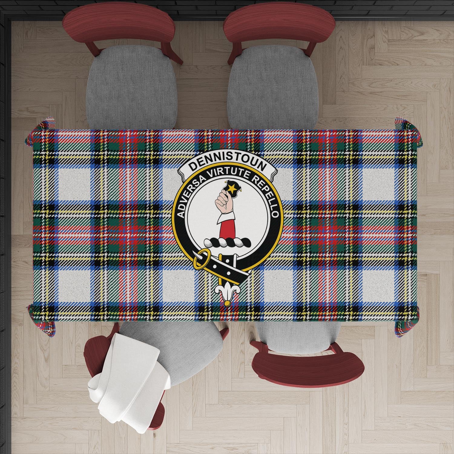 dennistoun-tatan-tablecloth-with-family-crest