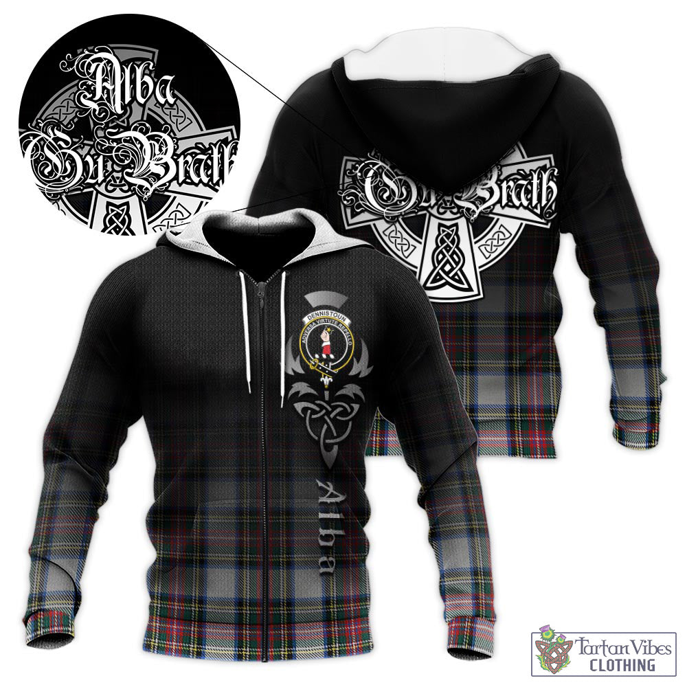 Tartan Vibes Clothing Dennistoun Tartan Knitted Hoodie Featuring Alba Gu Brath Family Crest Celtic Inspired