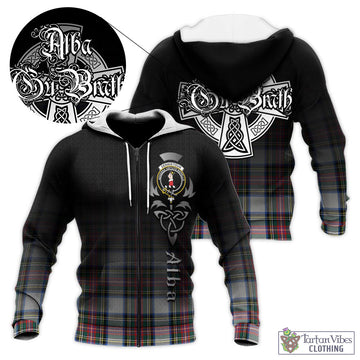 Dennistoun Tartan Knitted Hoodie Featuring Alba Gu Brath Family Crest Celtic Inspired