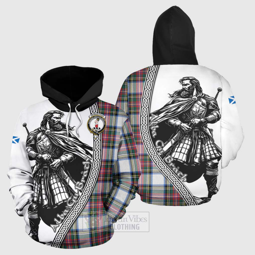 Tartan Vibes Clothing Dennistoun Tartan Clan Crest Hoodie with Highlander Warrior Celtic Style