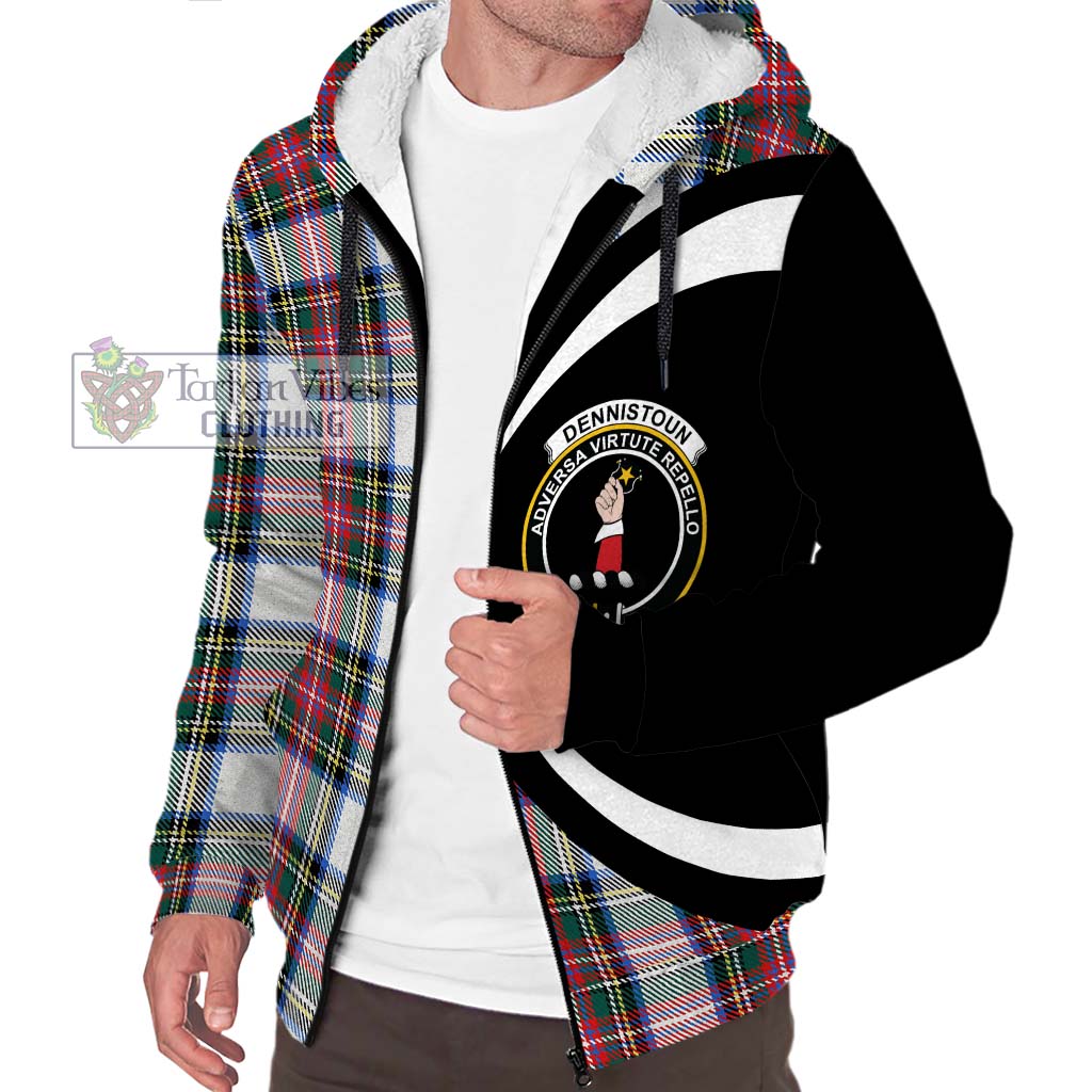 Dennistoun Tartan Sherpa Hoodie with Family Crest Circle Style Unisex S - Tartan Vibes Clothing