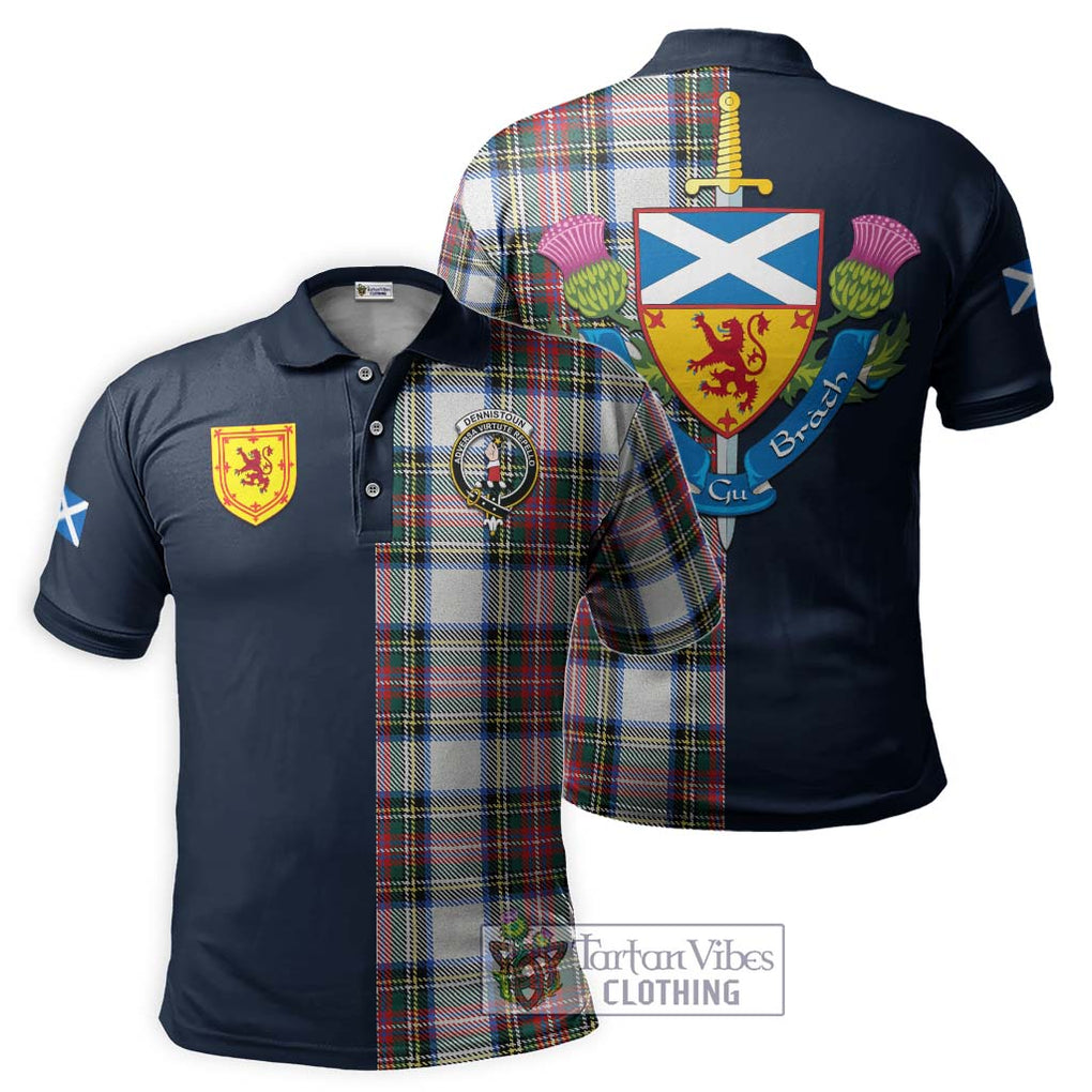 Tartan Vibes Clothing Dennistoun Tartan Polo Shirt with Scottish Lion Royal Arm Half Style