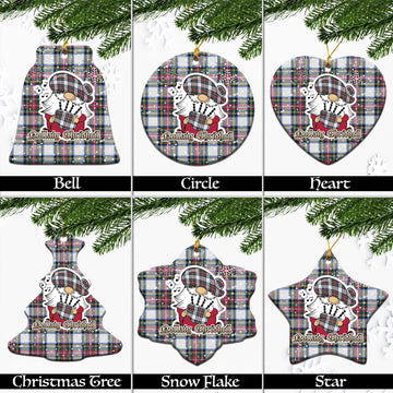 Dennistoun Tartan Christmas Ornaments with Scottish Gnome Playing Bagpipes