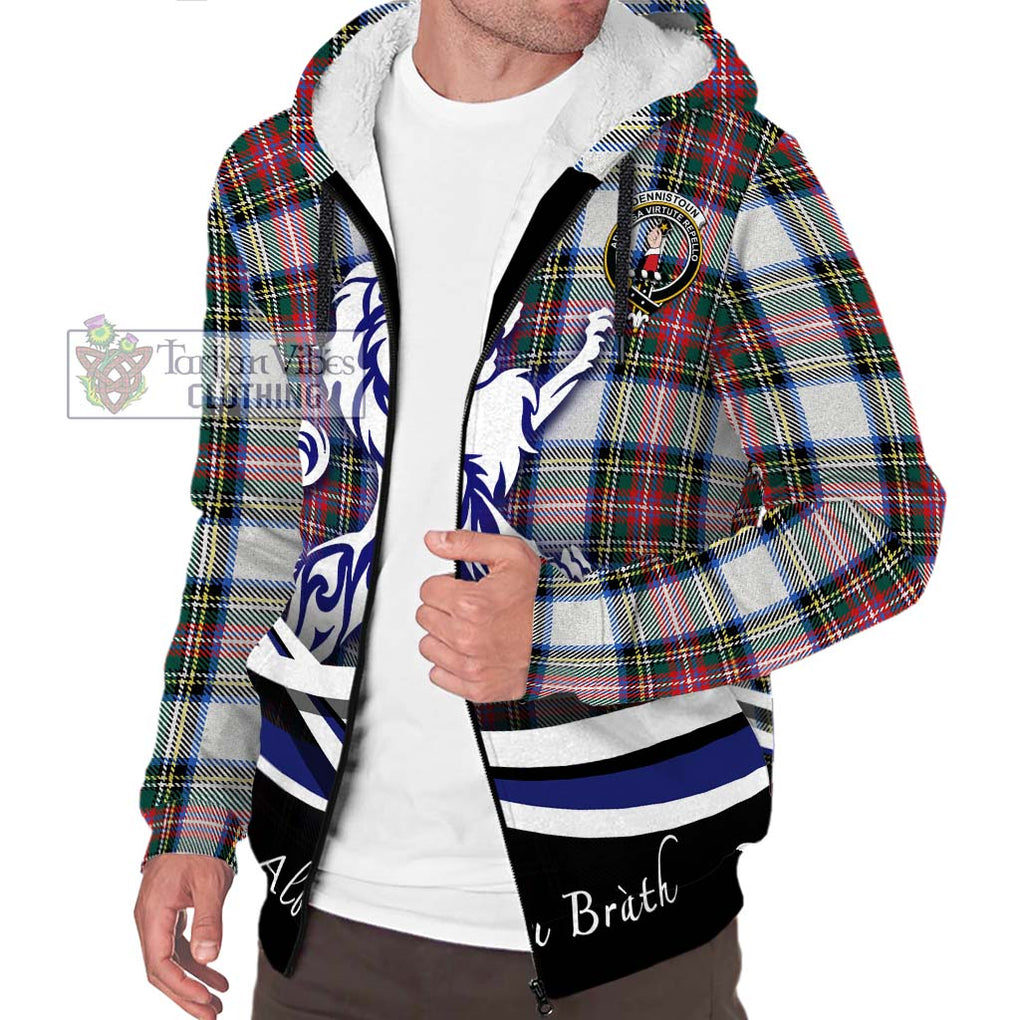 Dennistoun Tartan Sherpa Hoodie with Alba Gu Brath Regal Lion Emblem Unisex S - Tartanvibesclothing Shop