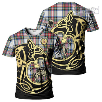 Dennistoun Tartan T-Shirt with Family Crest Celtic Wolf Style