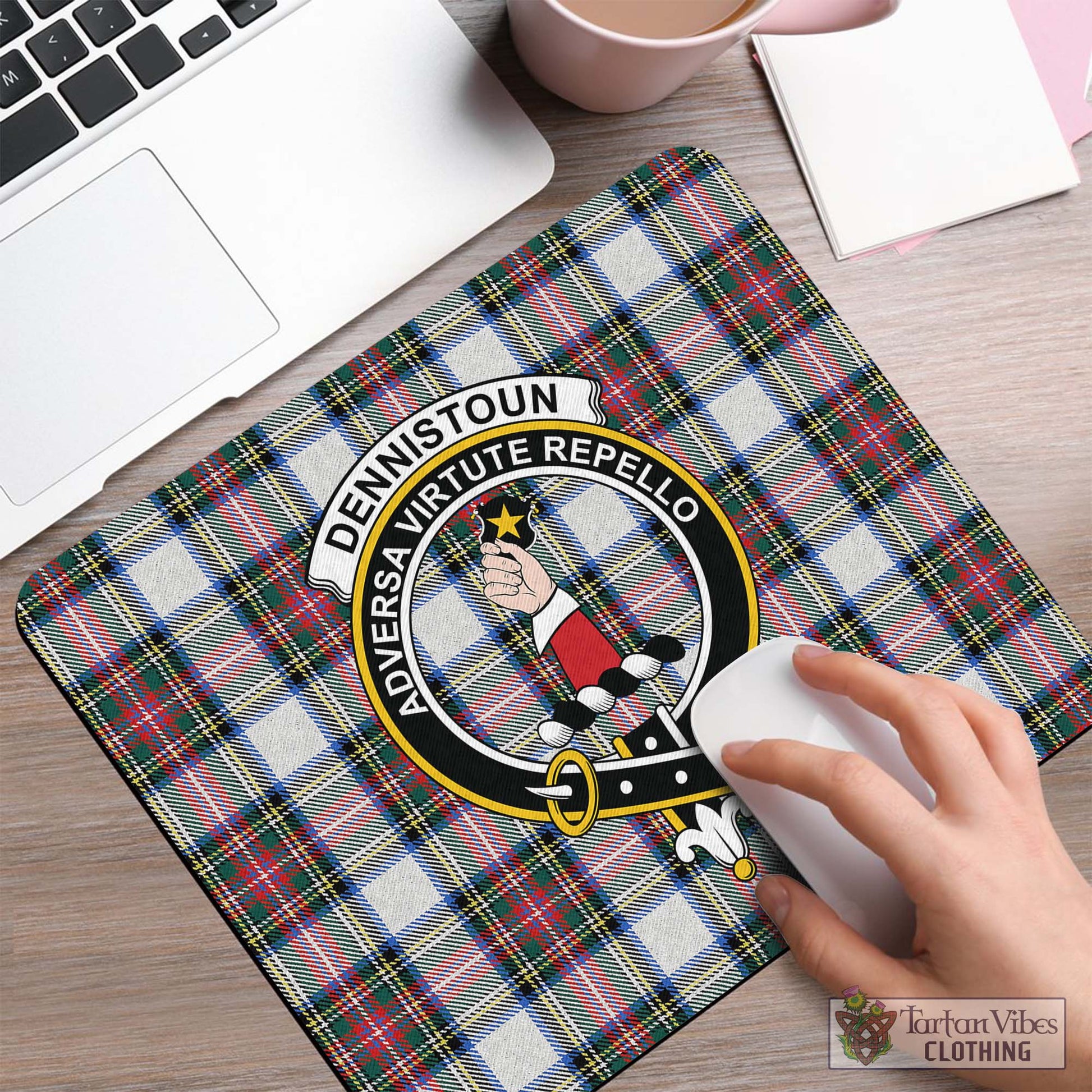 Tartan Vibes Clothing Dennistoun Tartan Mouse Pad with Family Crest