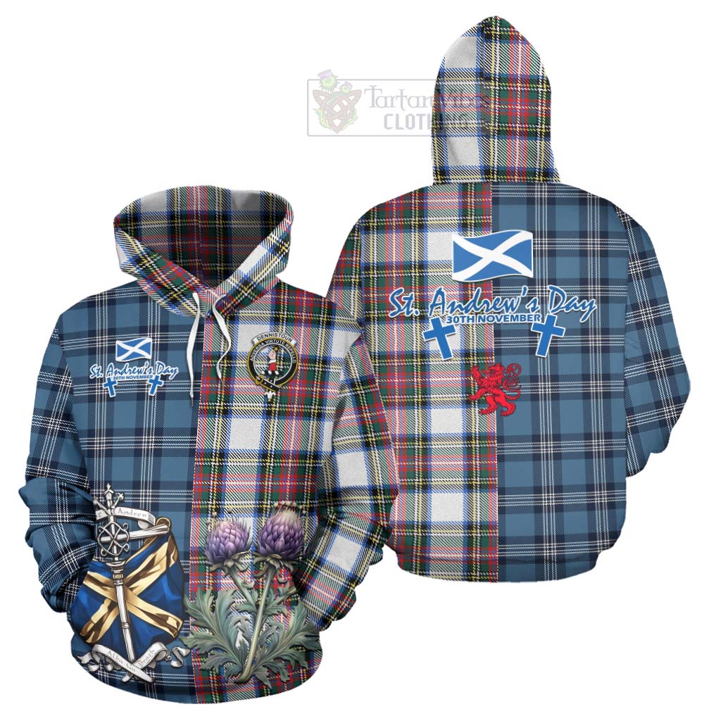 Tartan Vibes Clothing Dennistoun Tartan Hoodie Happy St. Andrew's Day Half Tartan Style