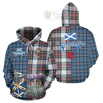 Dennistoun Tartan Hoodie Happy St. Andrew's Day Half Tartan Style