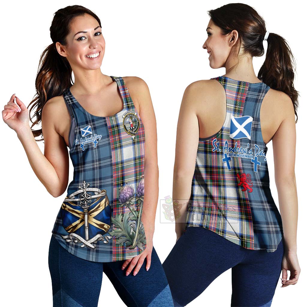 Tartan Vibes Clothing Dennistoun Tartan Women's Racerback Tanks Happy St. Andrew's Day Half Tartan Style