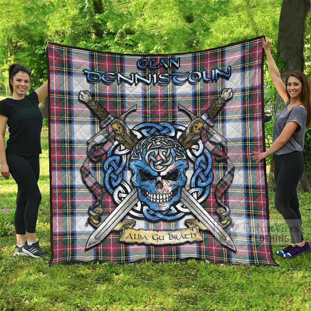 Tartan Vibes Clothing Dennistoun Tartan Quilt with Celtic Skull Alba Gu Brath Style