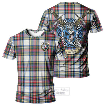 Dennistoun Tartan T-Shirt with Family Crest Celtic Skull Style