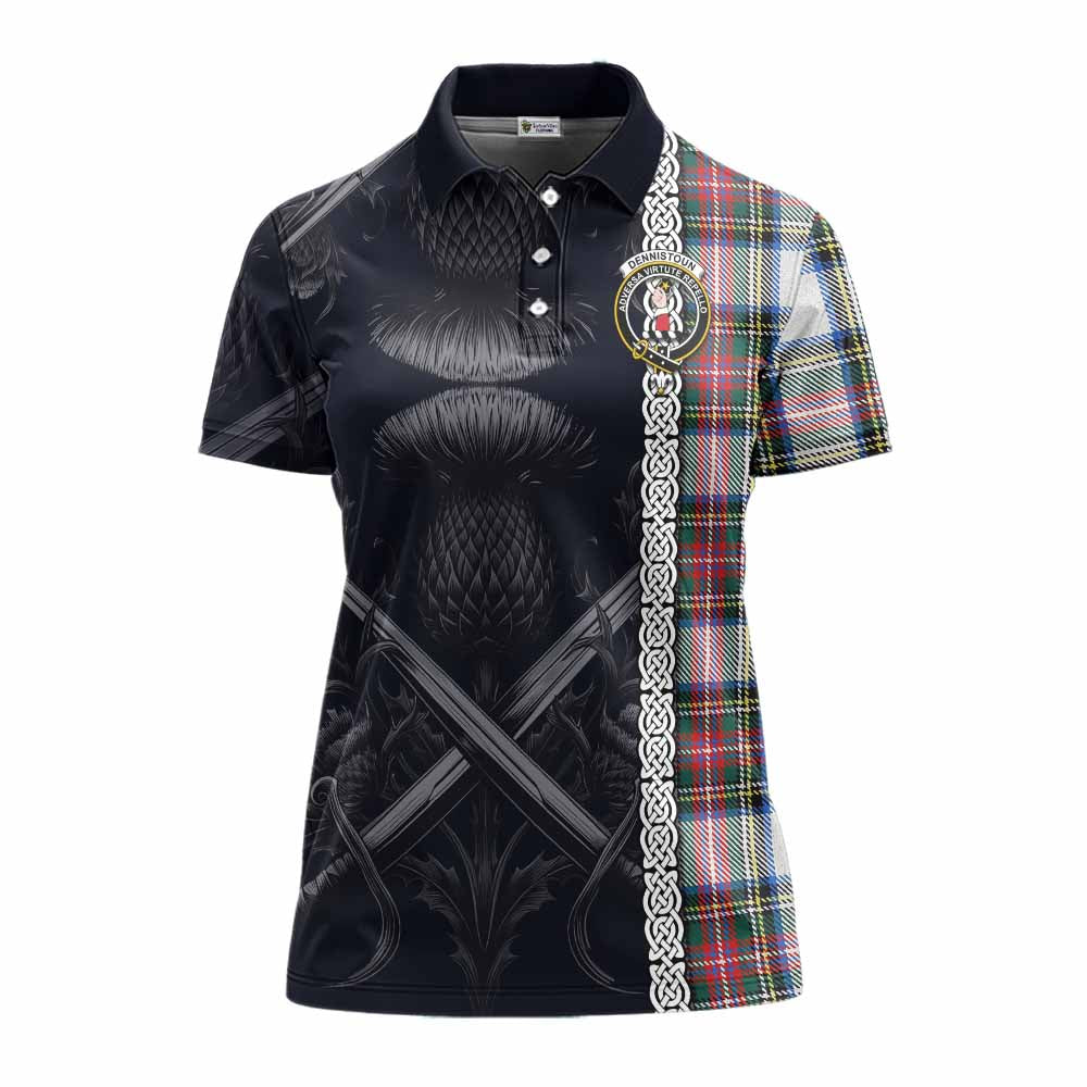 Tartan Vibes Clothing Dennistoun Tartan Women's Polo Shirt with Family Crest Cross Sword Thistle Celtic Vibes