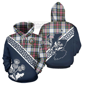 Dennistoun Tartan Hoodie Featuring Thistle and Scotland Map