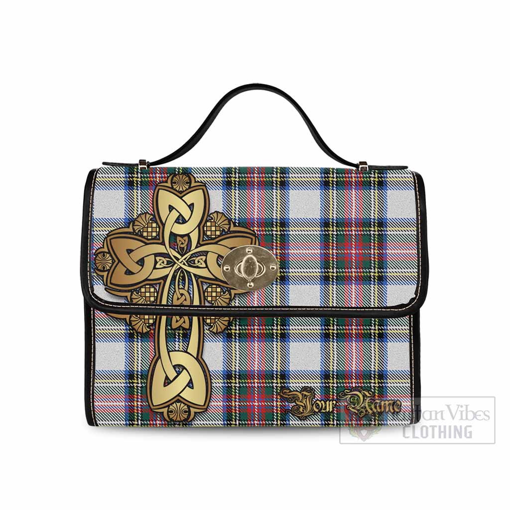 Tartan Vibes Clothing Dennistoun Tartan Waterproof Canvas Bag Golden Thistle Celtic Cross Style