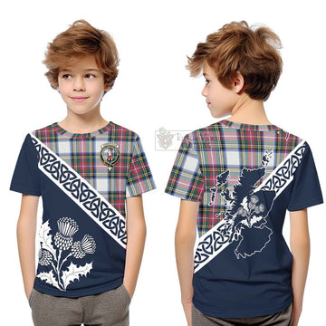 Dennistoun Tartan Kid T-Shirt Featuring Thistle and Scotland Map