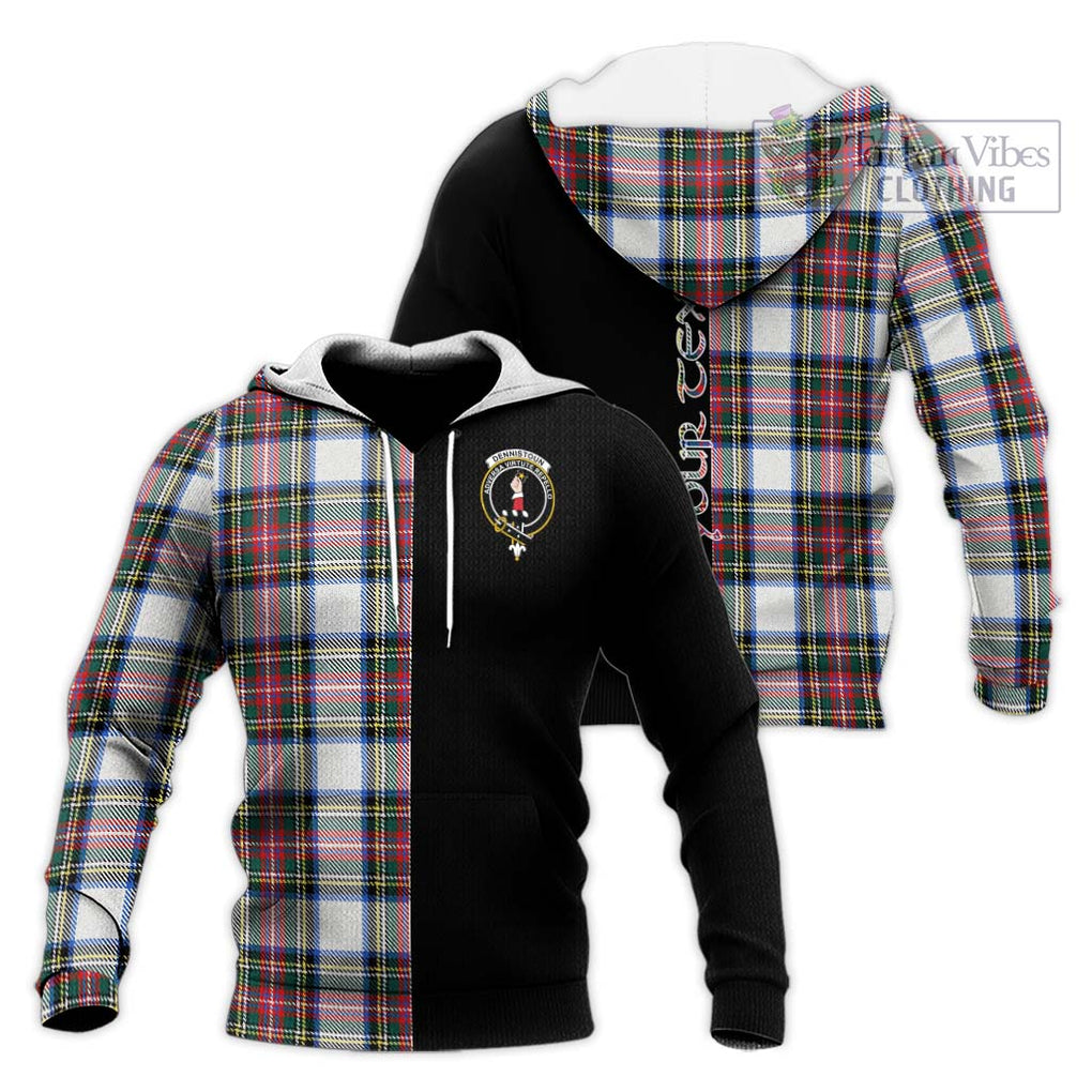 Dennistoun Tartan Knitted Hoodie with Family Crest and Half Of Me Style Unisex Knitted Pullover Hoodie - Tartanvibesclothing Shop