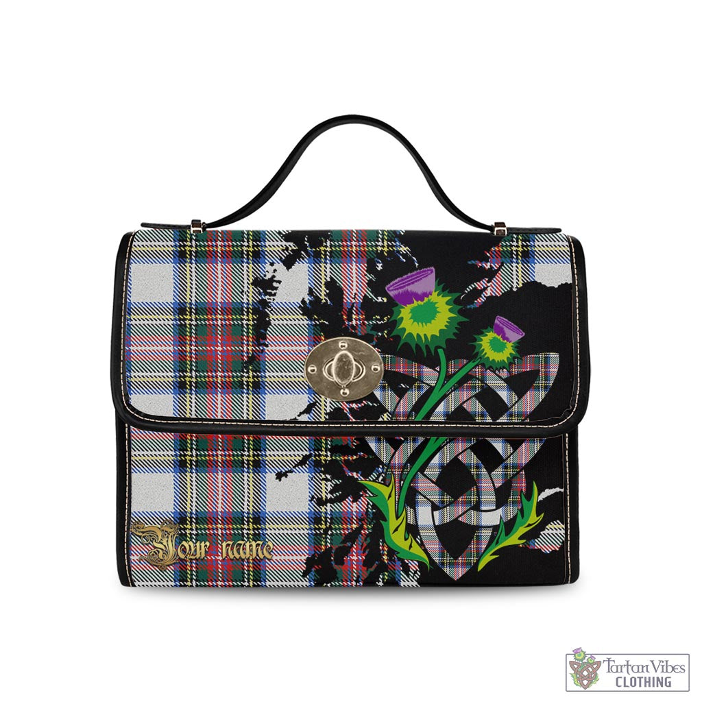 Tartan Vibes Clothing Dennistoun Tartan Waterproof Canvas Bag with Scotland Map and Thistle Celtic Accents